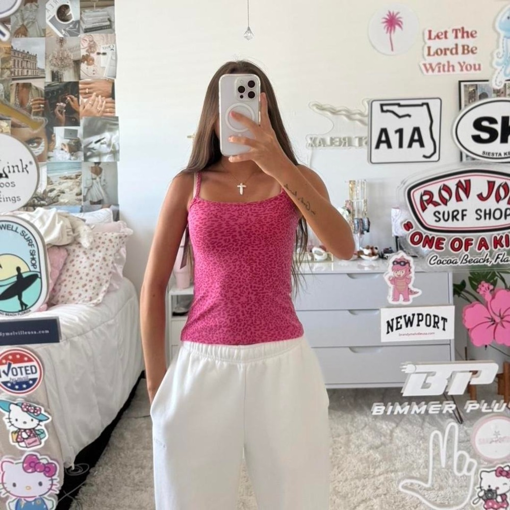 Brandy Melville Pink Cheetah/Leopard Print tank top